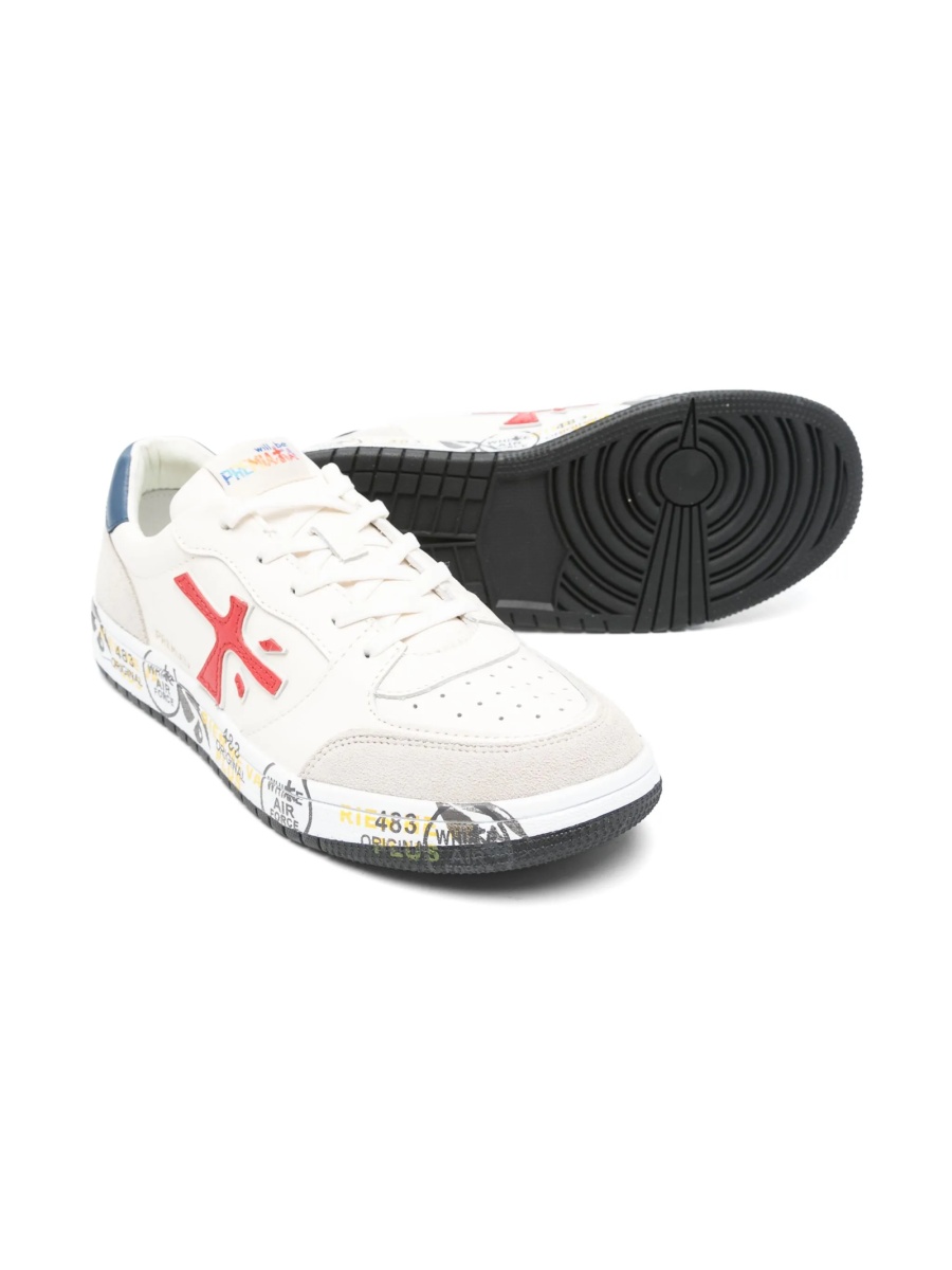 Sneakers Premiata albi din piele intoarsa si piele - Img 2
