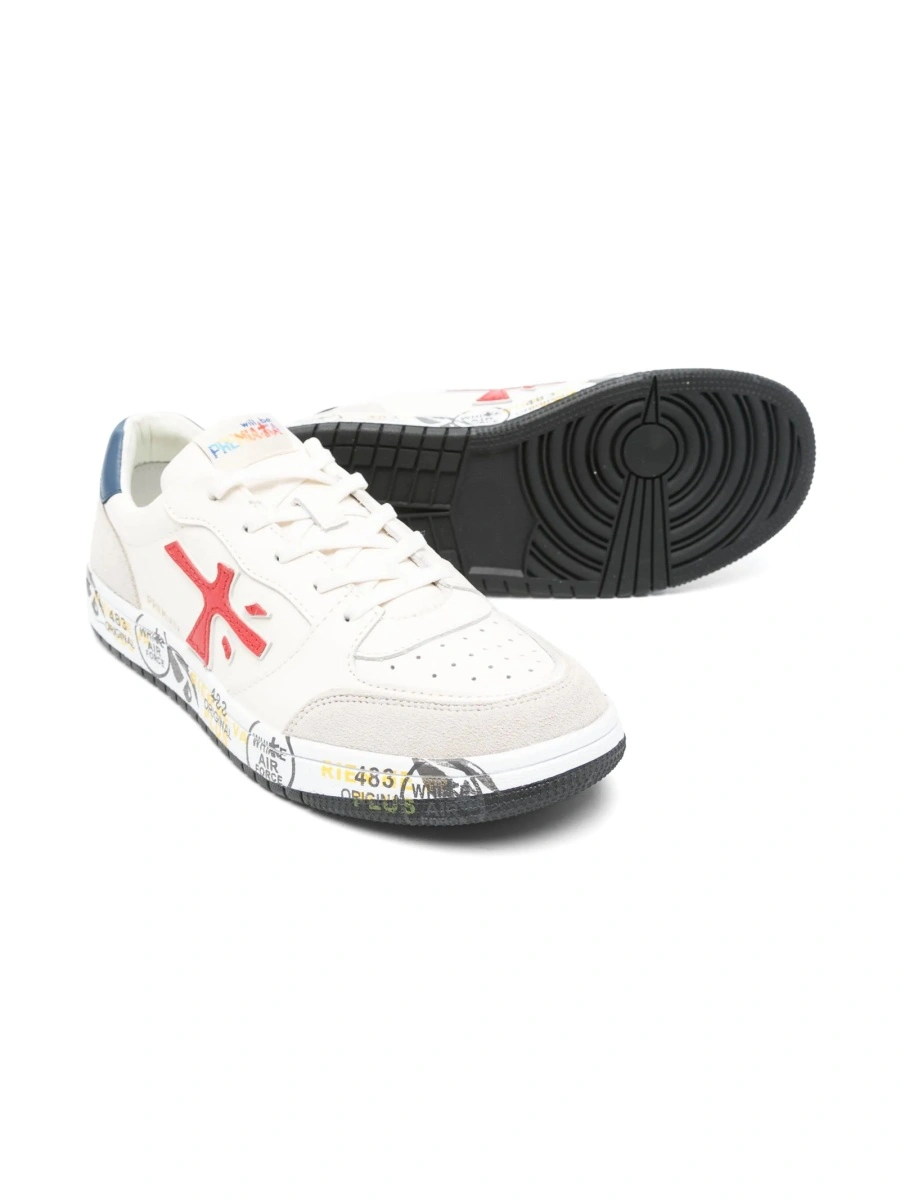 Sneakers Premiata albi din piele intoarsa si piele - Img 2
