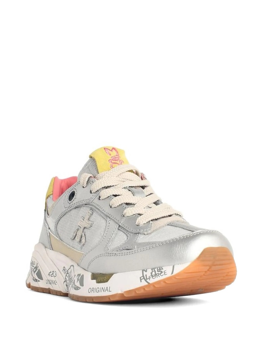 Sneakers Premiata argintii din fibre metalice si piele - Img 2