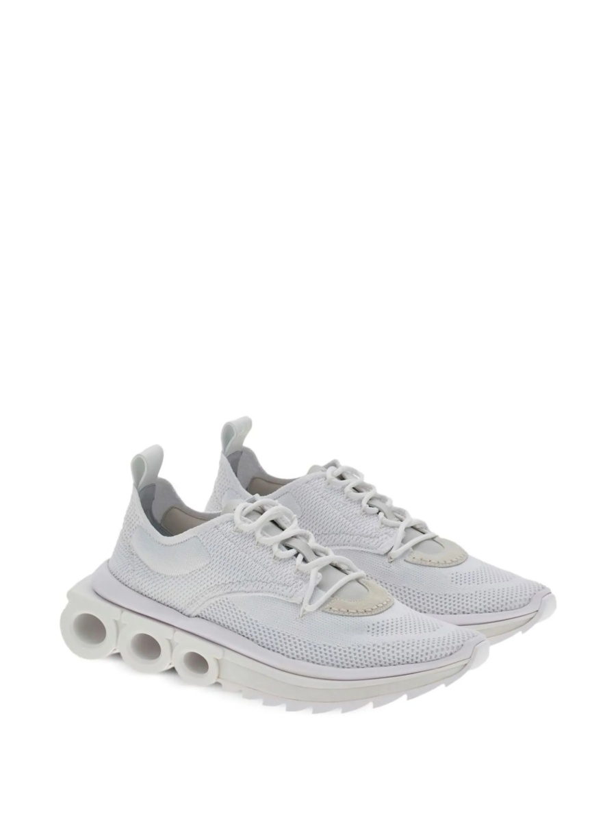 Sneakers Salvatore Ferragamo gancini albi din material textil si piele - Img 2