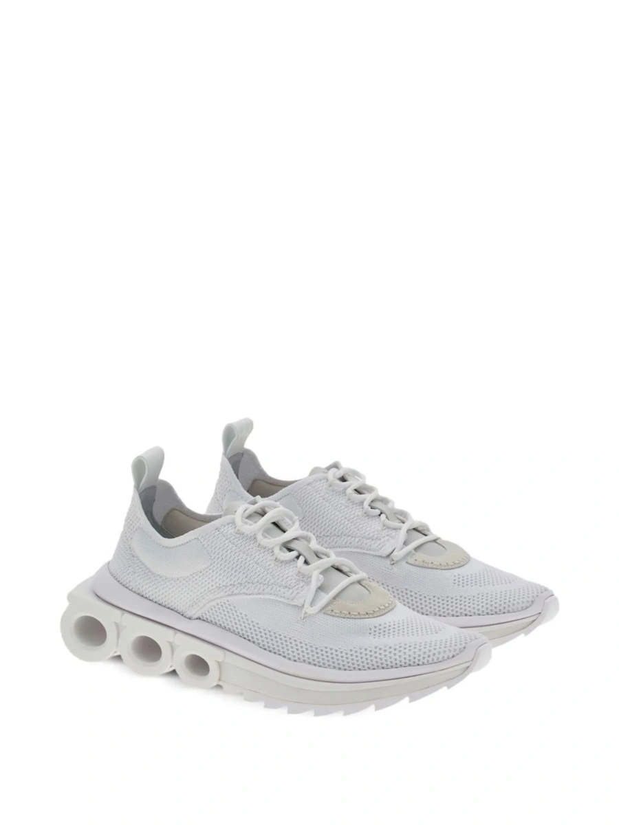 Sneakers Salvatore Ferragamo gancini albi din material textil si piele - Img 2