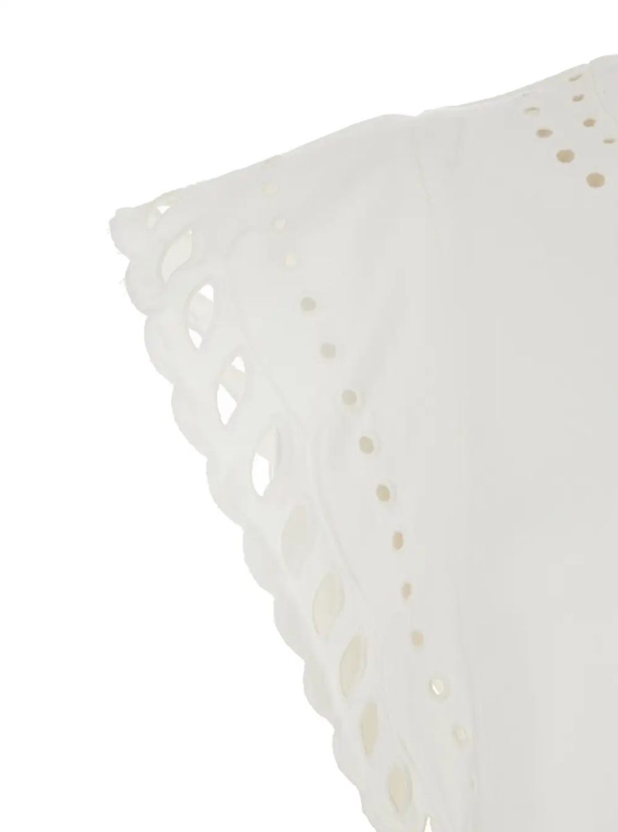Topuri Odyle' White Crew Neck Top with Cut-Out Details in Cotton for Women - Img 3
