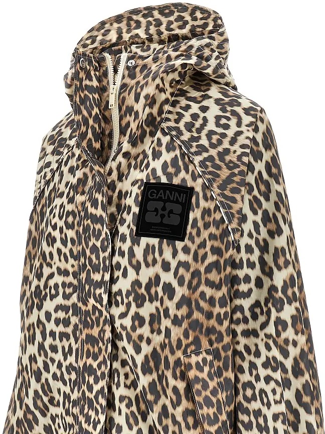Trenciuri Leopard-print nylon hooded blouson jacket - Img 2