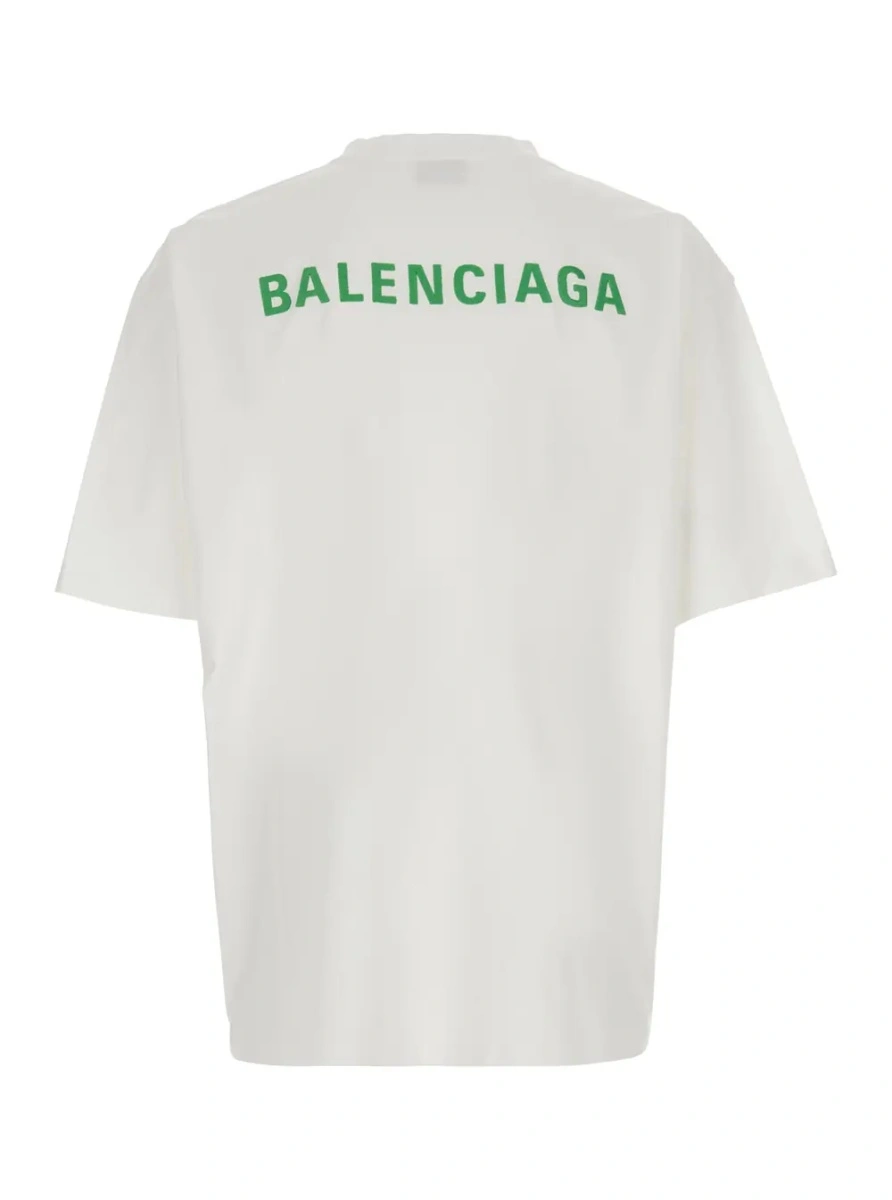 Tricou Balenciaga alb din bumbac cu logo imprimat fata-verso - Img 2