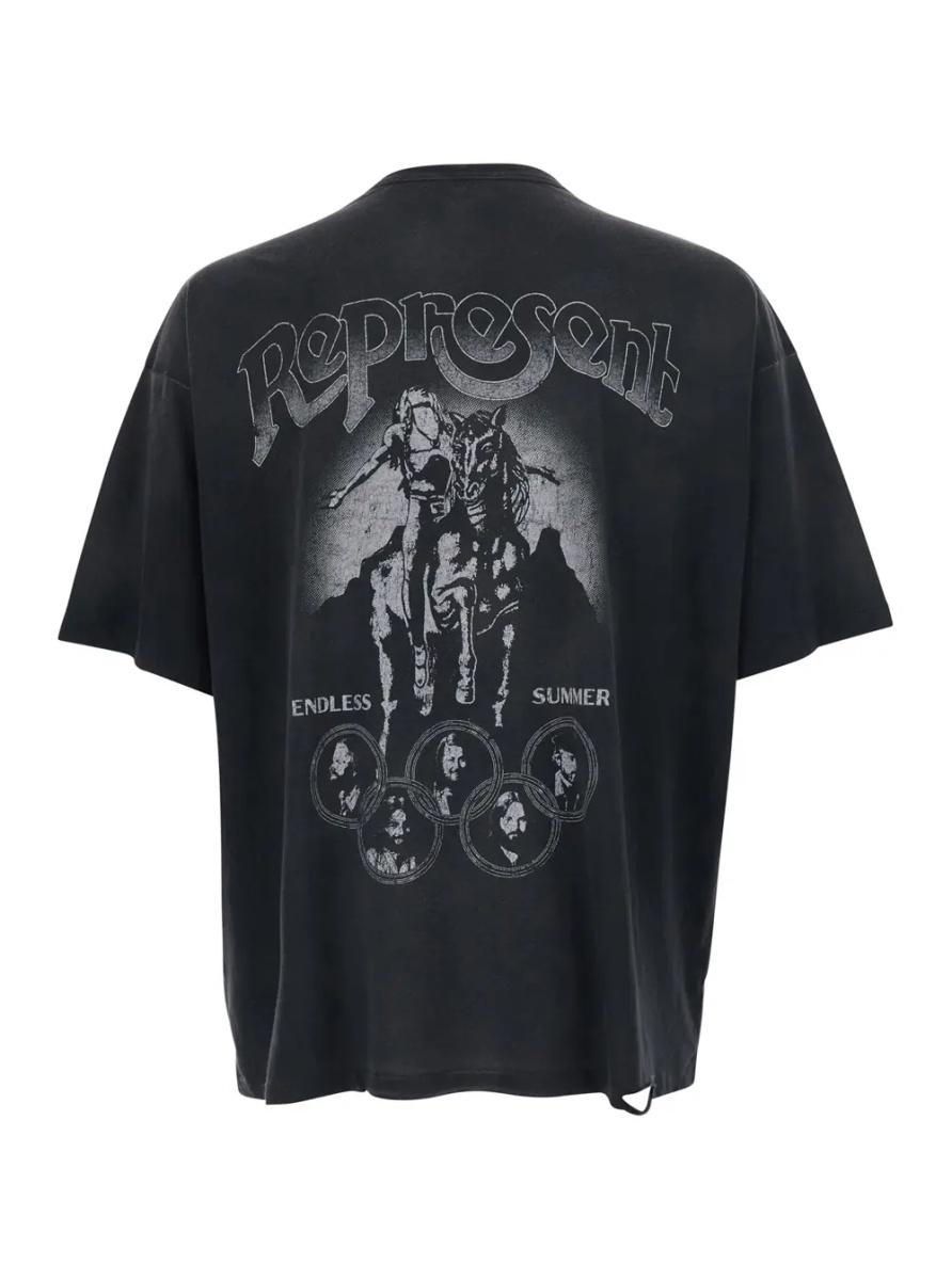 Tricou Black Crew Neck T-Shirt with Maxi Print on Front and Back in Cotton for Men - Img 2