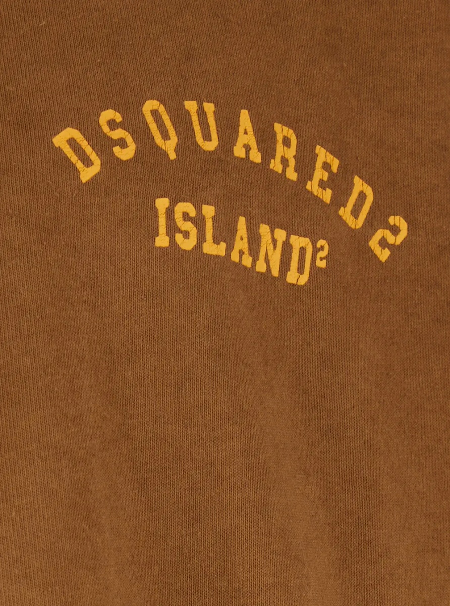 Tricou Brown Crew Neck T-shirt with Logo Print on the Front in Cotton for Men - Img 3