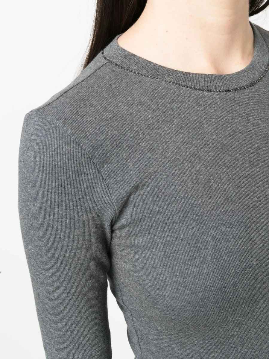 Tricou Brunello Cucinelli gri din bumbac - Img 7