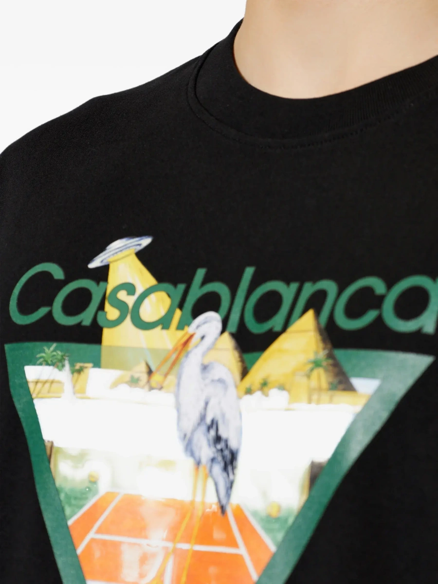 Tricou Casablanca negru din bumbac cu logo imprimat pe piept - Img 7