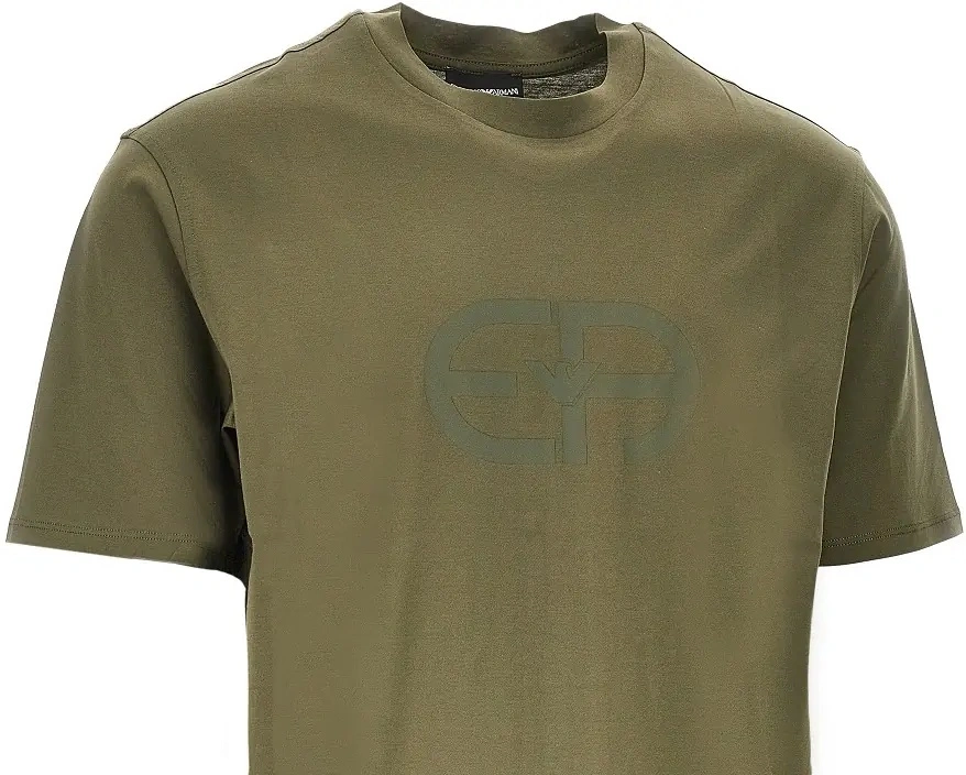 Tricou Emporio Armani verde din lyocell si jerse - Img 2