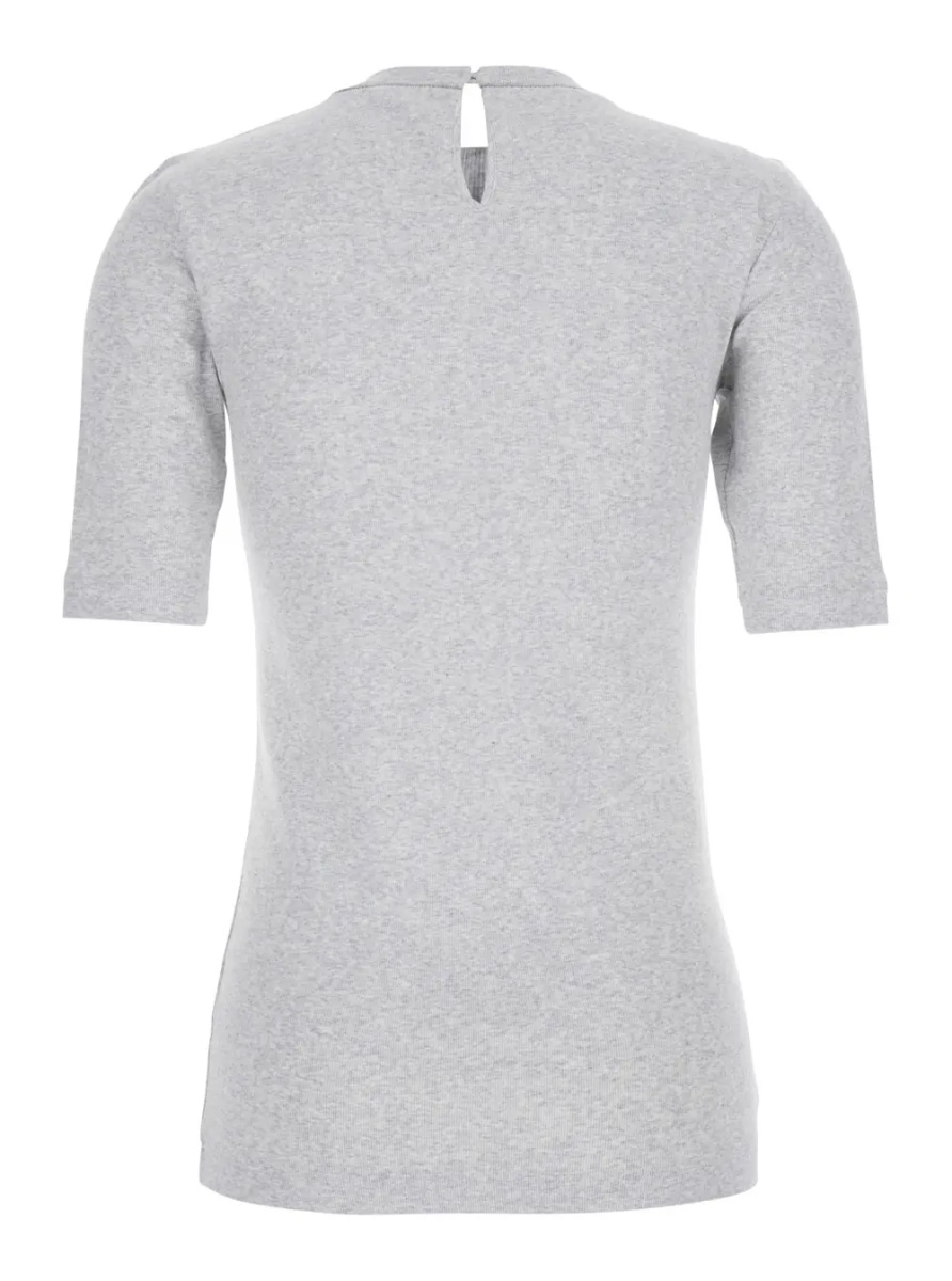 Tricou Gray Crew Neck T-Shirt with Three-Quarter Sleeves and Monil Detail on the Neck in Cotton for Women - Img 2