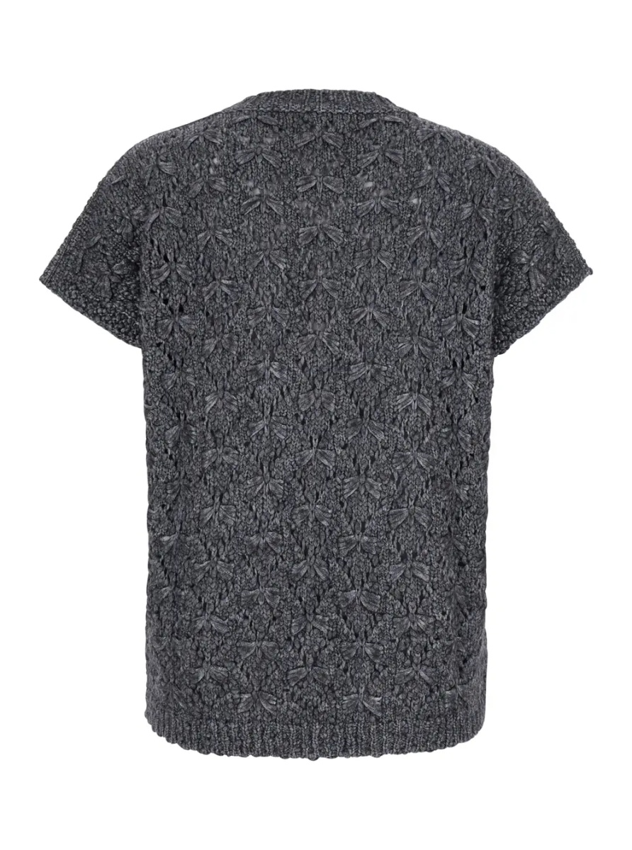 Tricou Grey T-SHIRT with round neck and braided work in wool Blend women - Img 2
