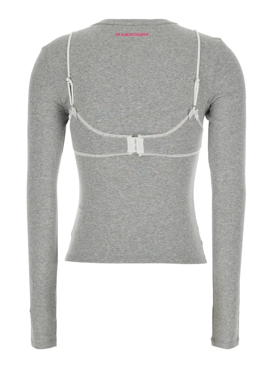 Tricou Markgong gri din bumbac si elastan - Img 2