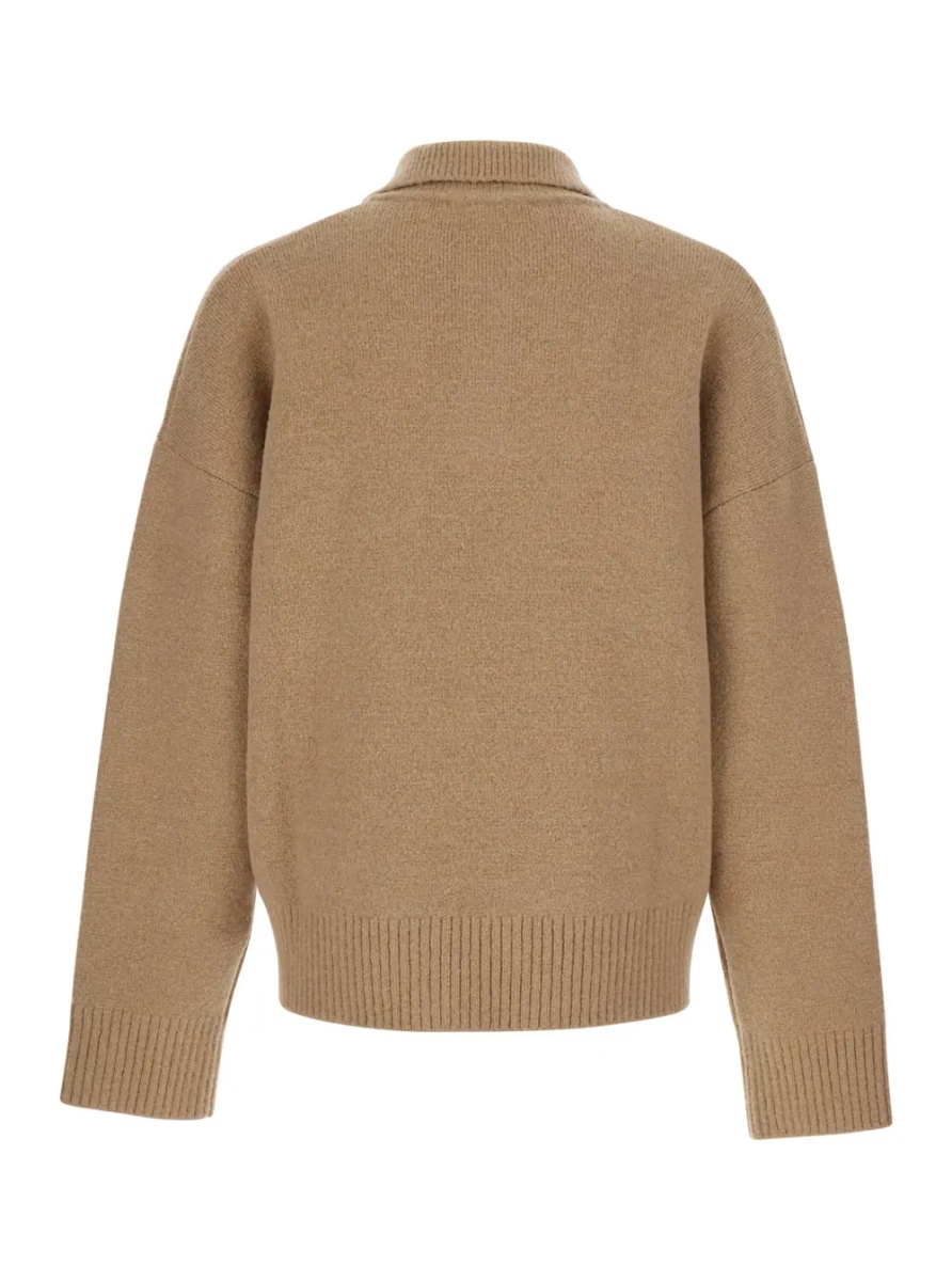 Tricou Polo Beige Sweater with Polo Collar and ADC Embroidery on the Front in Wool for Men - Img 2