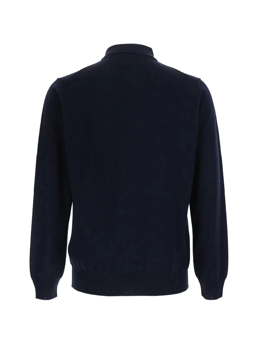 Tricou Polo blue Polo Shirt with four-button closure in merino wool for men - Img 4