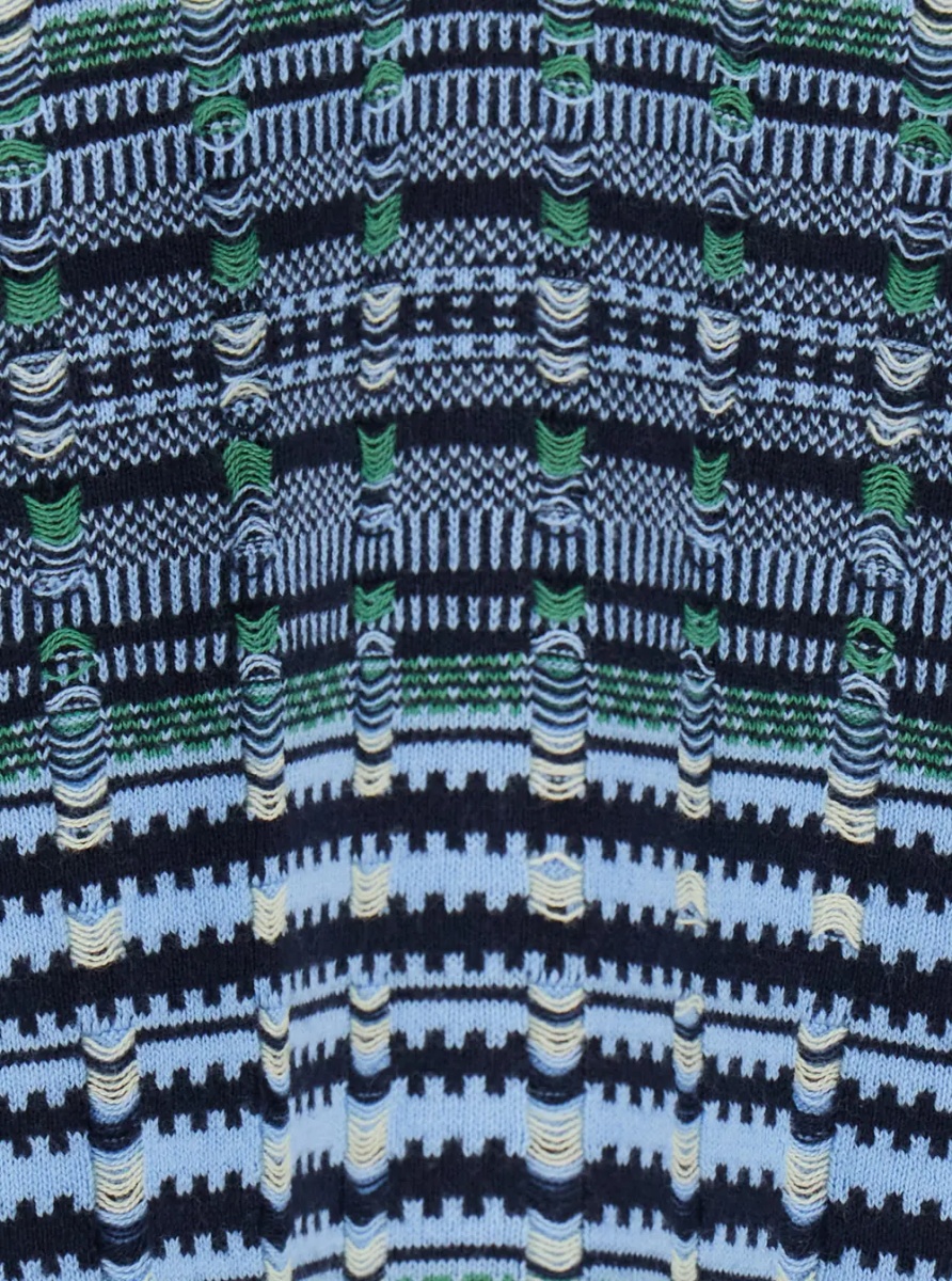 Tricou Polo Blue Sweater with polo collar and all-over stripes in wool blend for men - Img 3