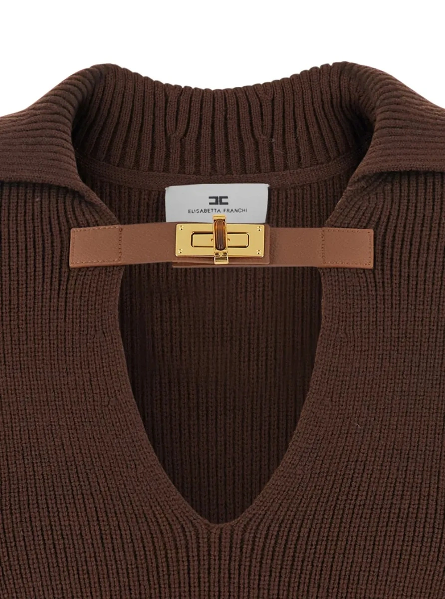 Tricou polo Elisabetta Franchi maro din lana - Img 3