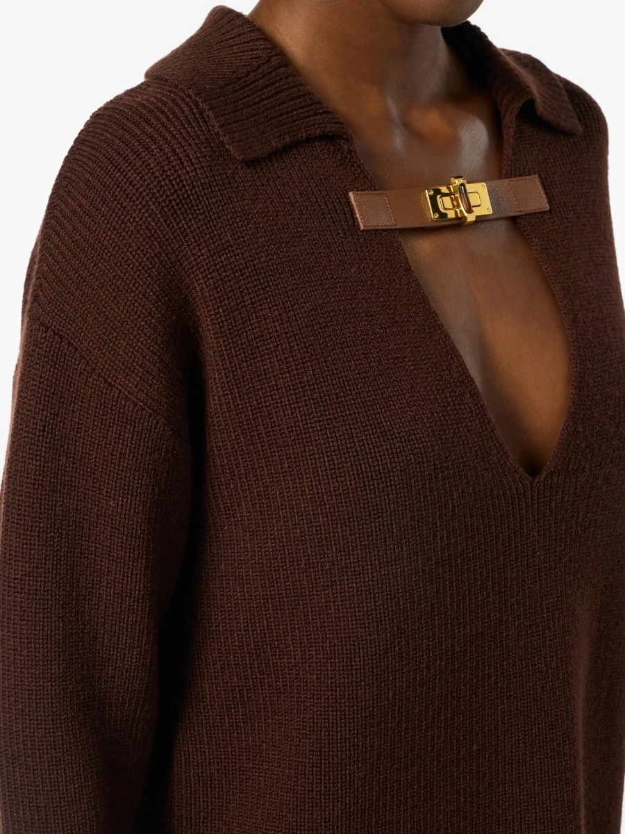 Tricou polo Elisabetta Franchi maro din lana - Img 7