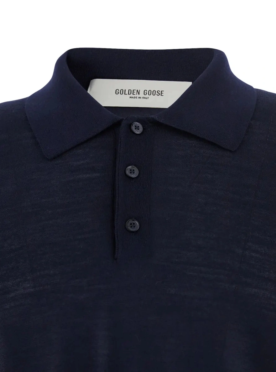 Tricou polo Golden Goose albastru din lana - Img 3