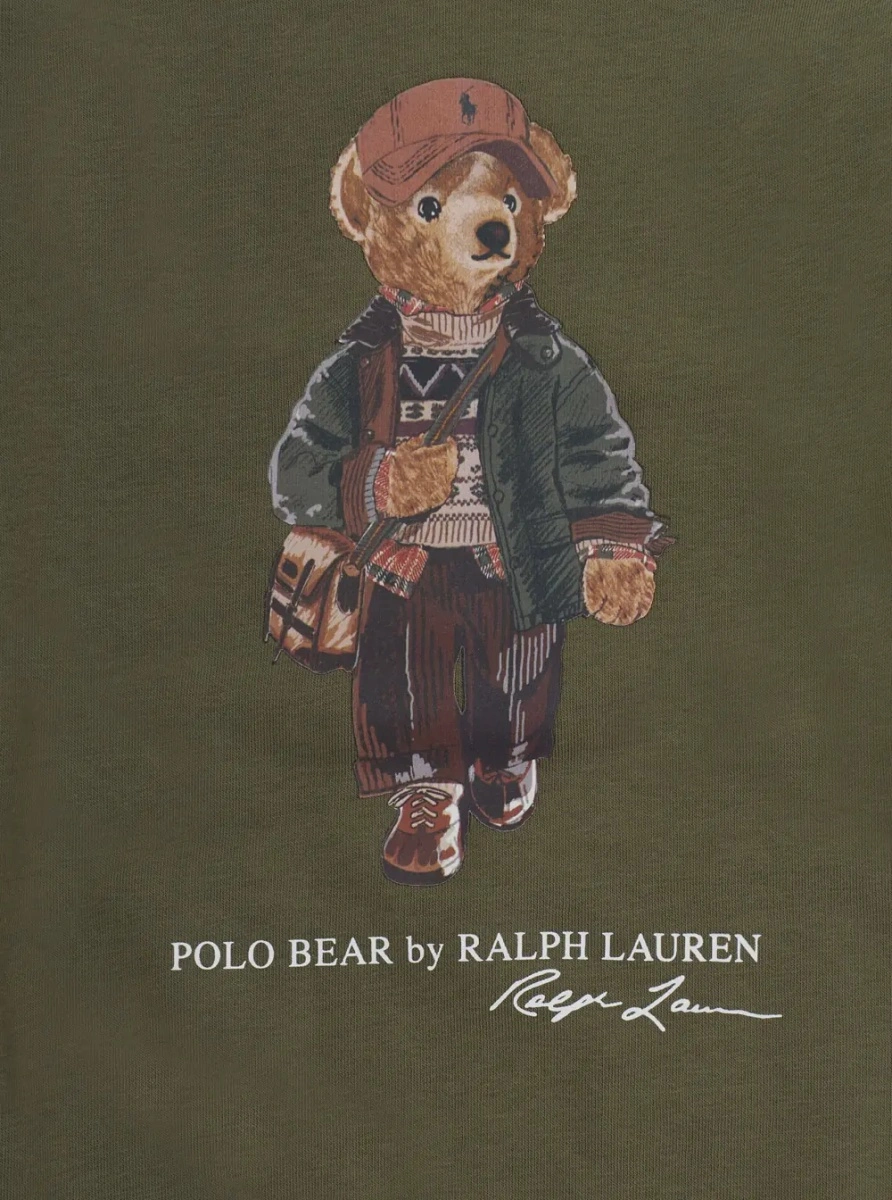 Tricou Polo green Crew-neck sweater with Polo Shirt Bear print on the front in cotton for Boy - Img 3