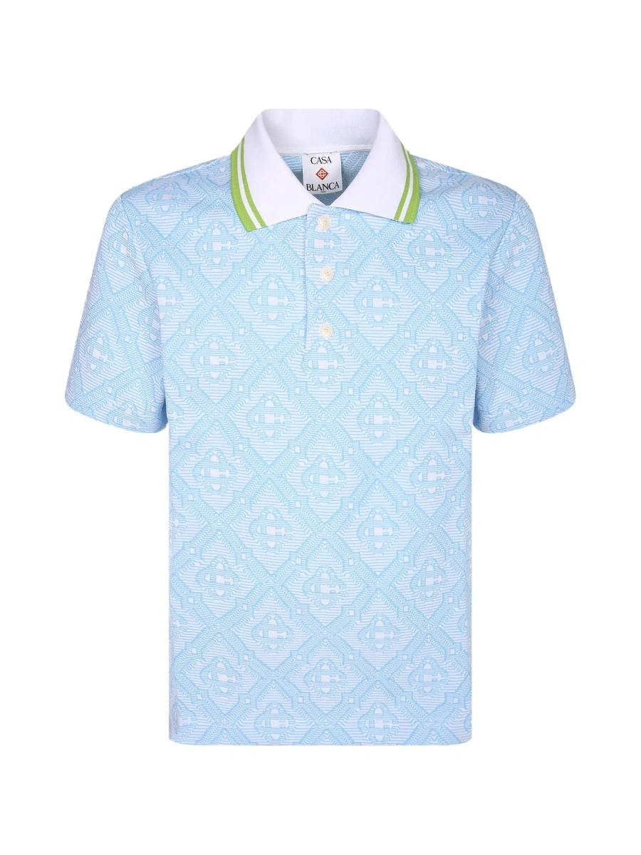 Tricou Polo Light Blue Polo Shirt with Classic Bicolor Collar and All-Over Embroidery in Cotton Blend Man - Img 6