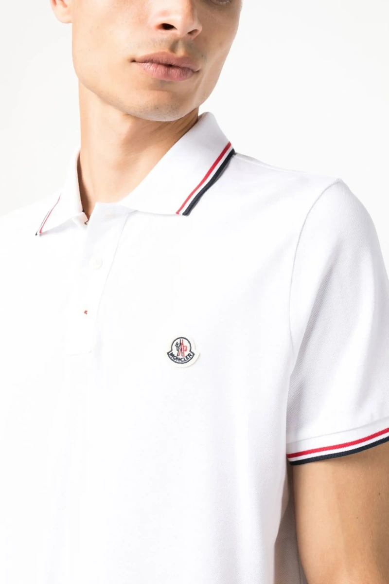 Tricou polo Moncler alb din bumbac cu logo brodat - Img 7