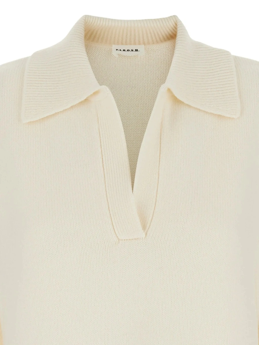Tricou polo P.A.R.O.S.H. alb din lana si casmir - Img 5