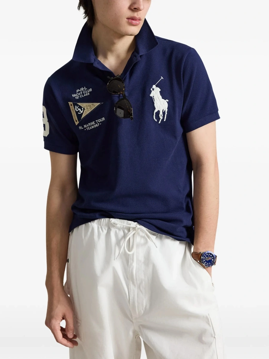 Tricou polo Ralph Lauren albastru din bumbac 'Custom Fit' - Img 5