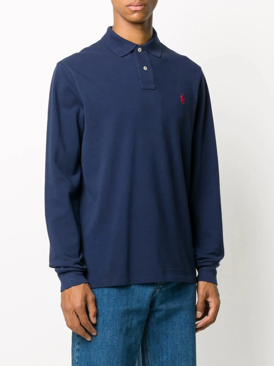 Tricou polo Ralph Lauren albastru din bumbac 'Slim Fit' - Img 5