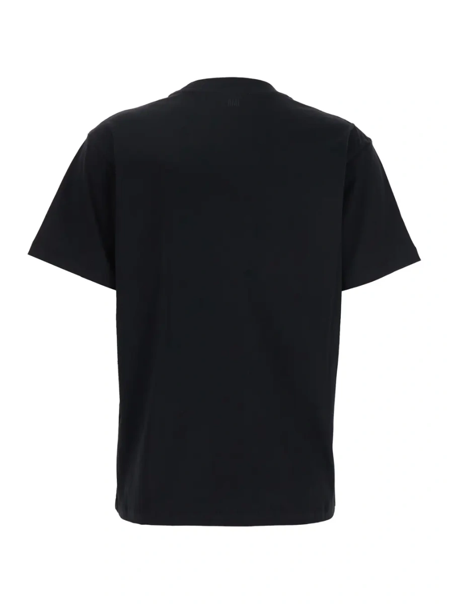 Tricou T-Shirt with Ami De Coeur Embroidery on the Front in Black Cotton for Women - Img 2