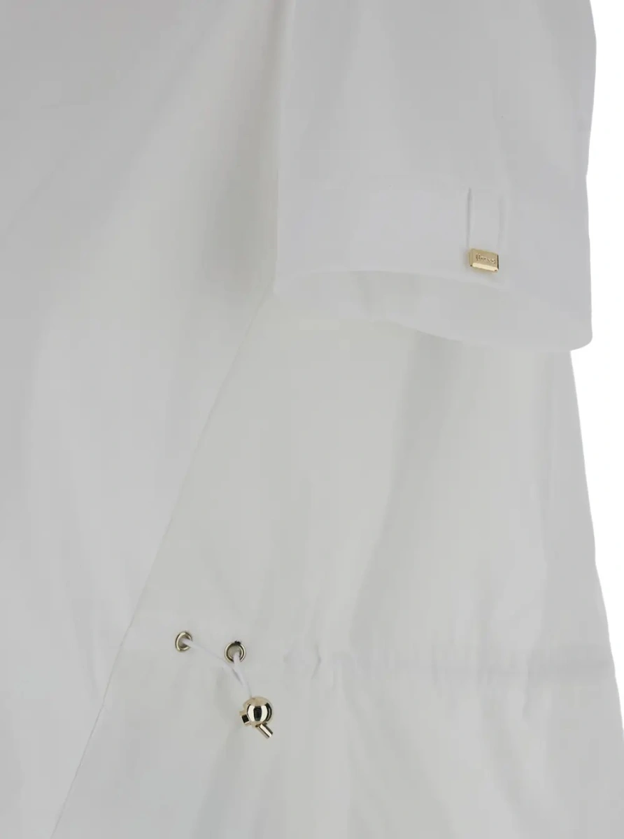 Tricou T-Shirt with Drawstring and Vent on the Back in White Cotton for Women - Img 3