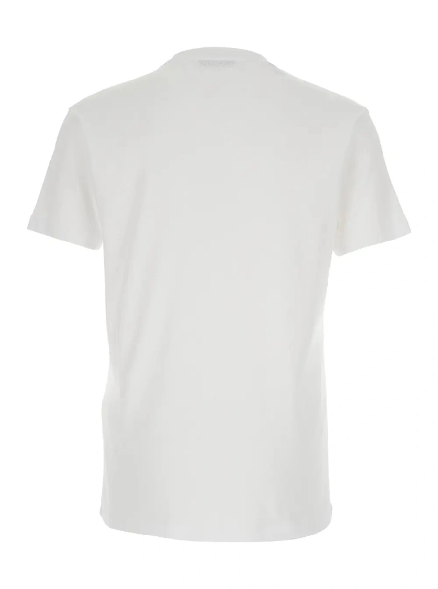 Tricou White Crew Neck T-Shirt with Logo Embroidery on the Front and Perforated Design in Cotton for Men - Img 2