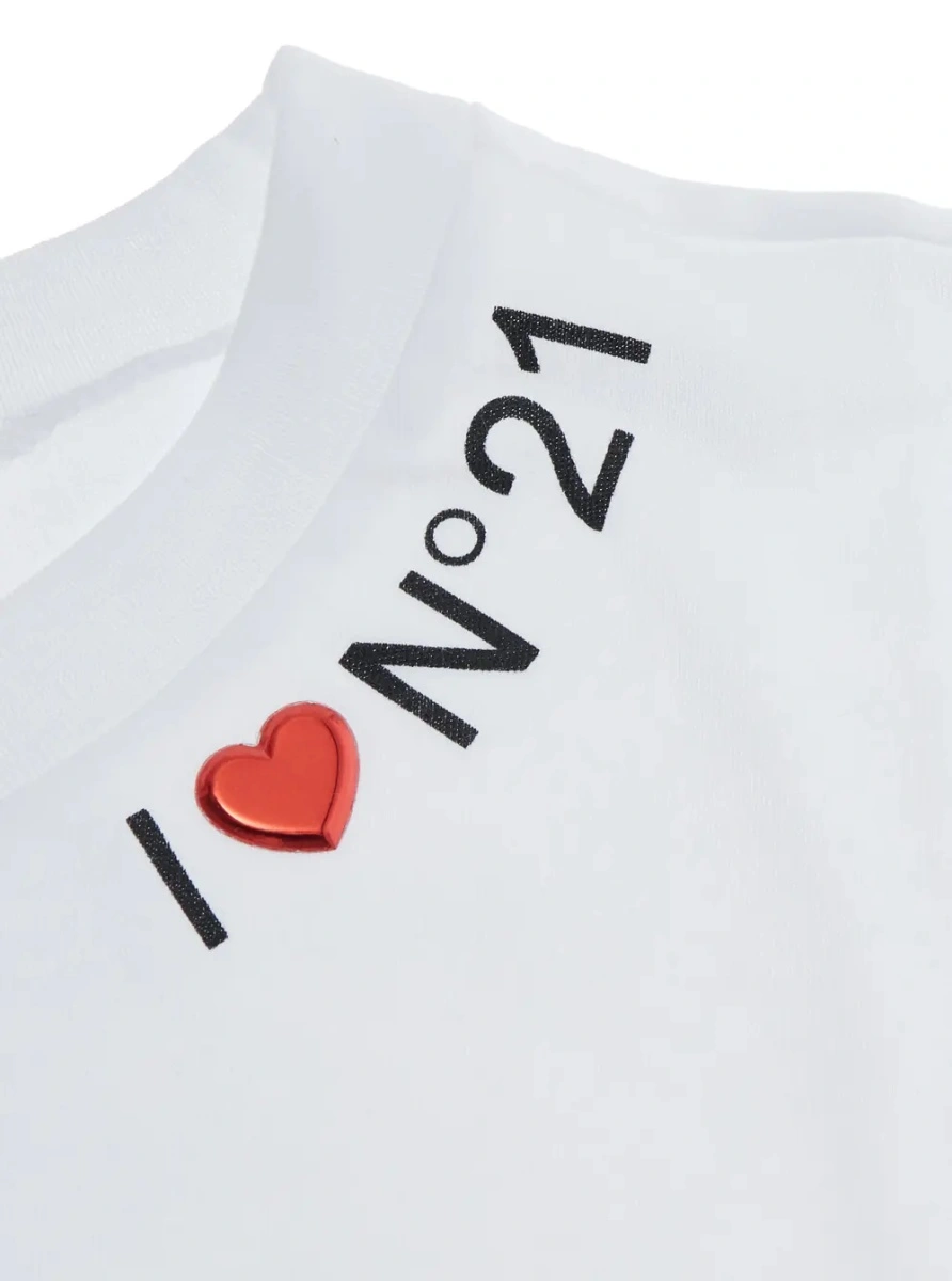 Tricou White Round neck T-shirt with logo on the front in Cotton Girl - Img 3