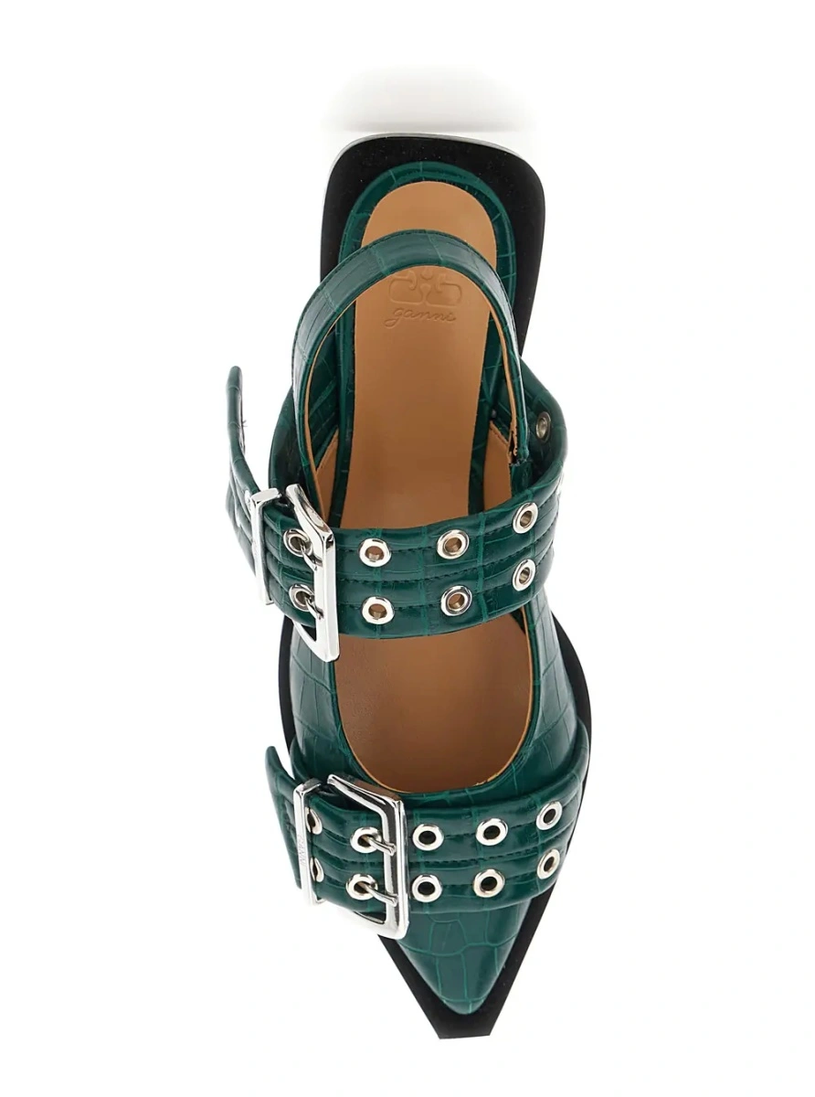 Balerini Green Ballet Shoes with Double Buckle and Pointed Design in Leather Woman - Img 4