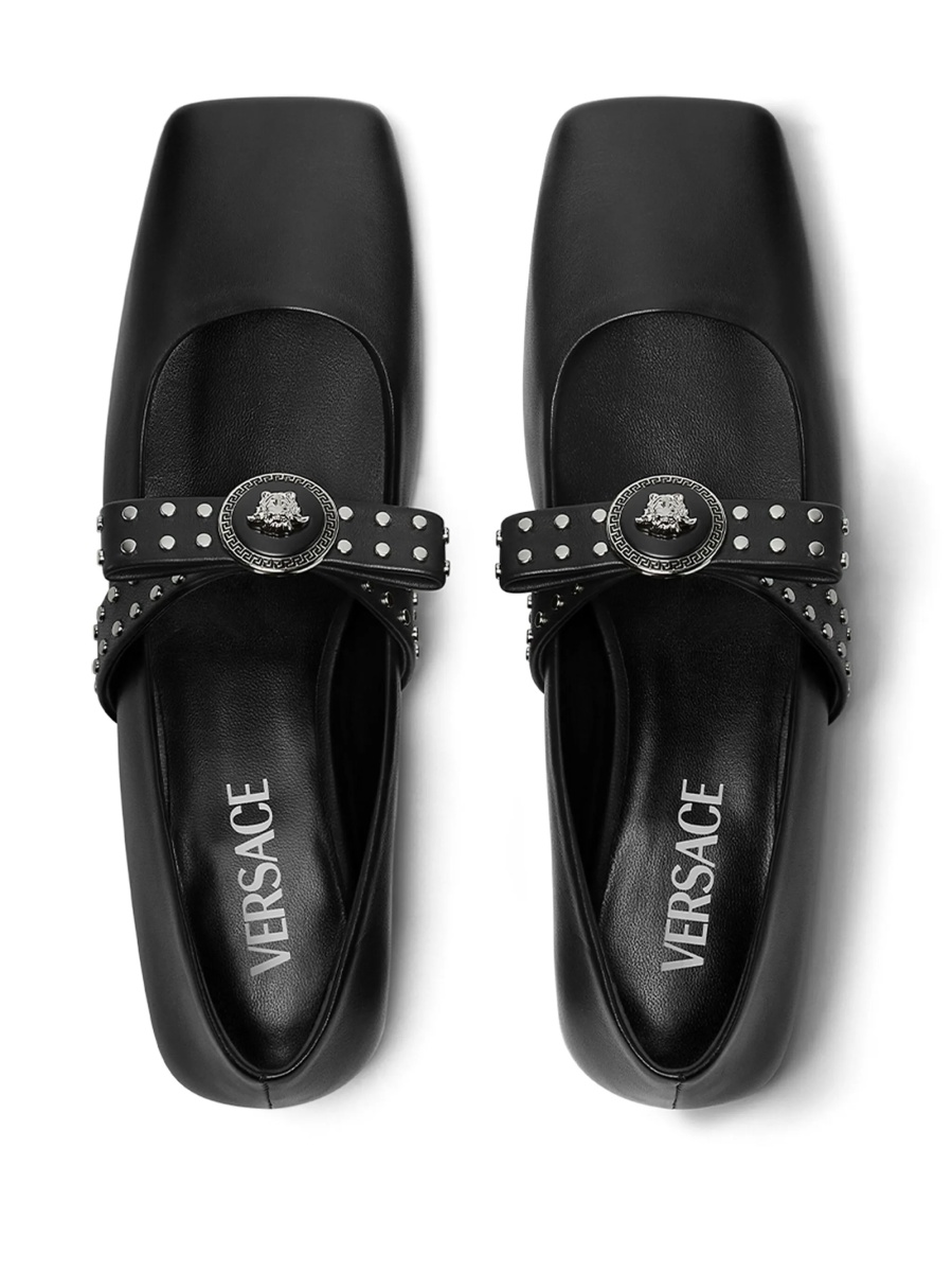 Balerini Versace Gianni Ribbon negri din piele - Img 3