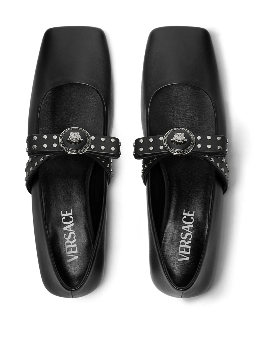 Balerini Versace Gianni Ribbon negri din piele - Img 3
