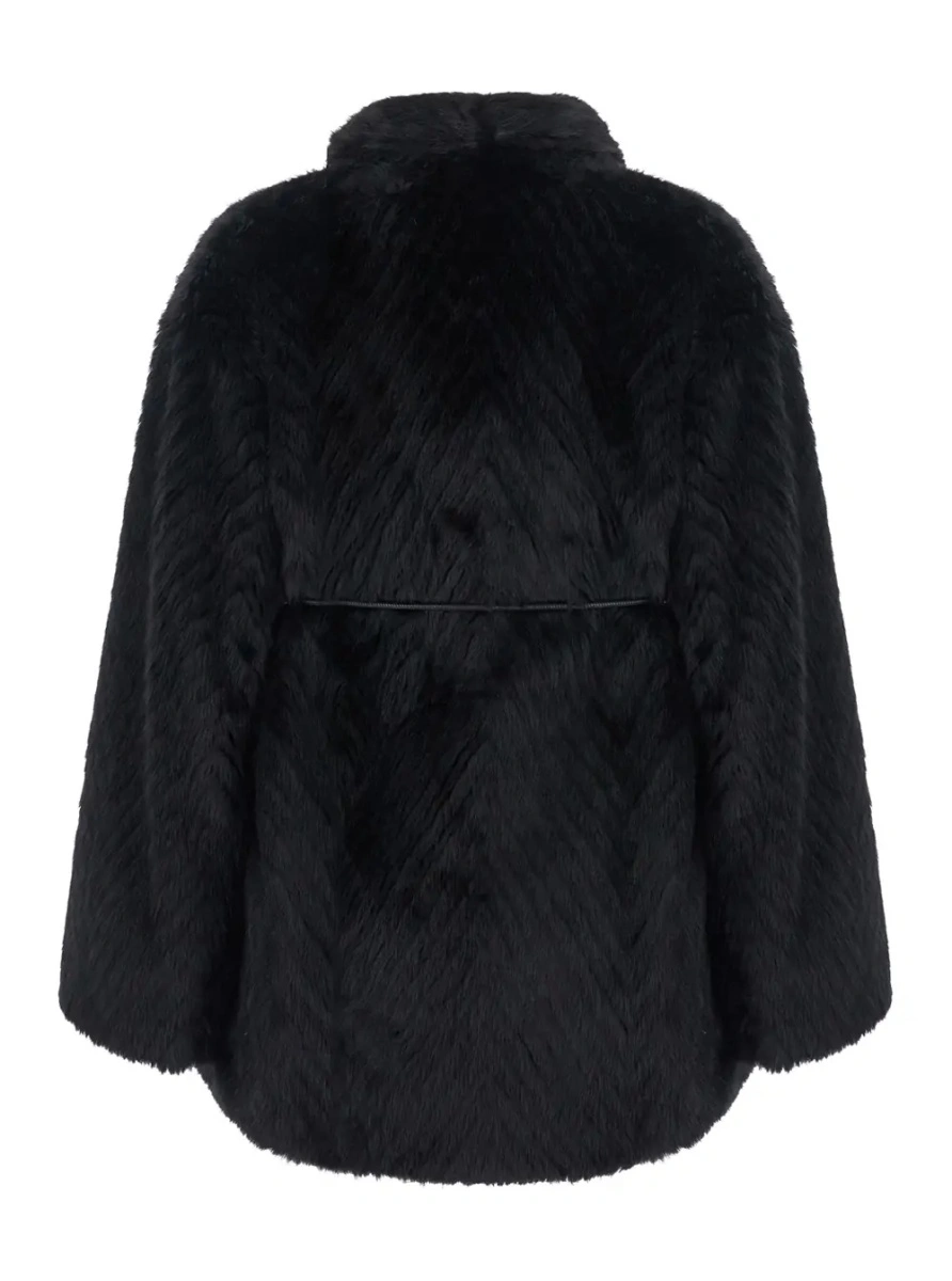 Blanuri Black shearling jacket with front belt in eco fur for women - Img 2