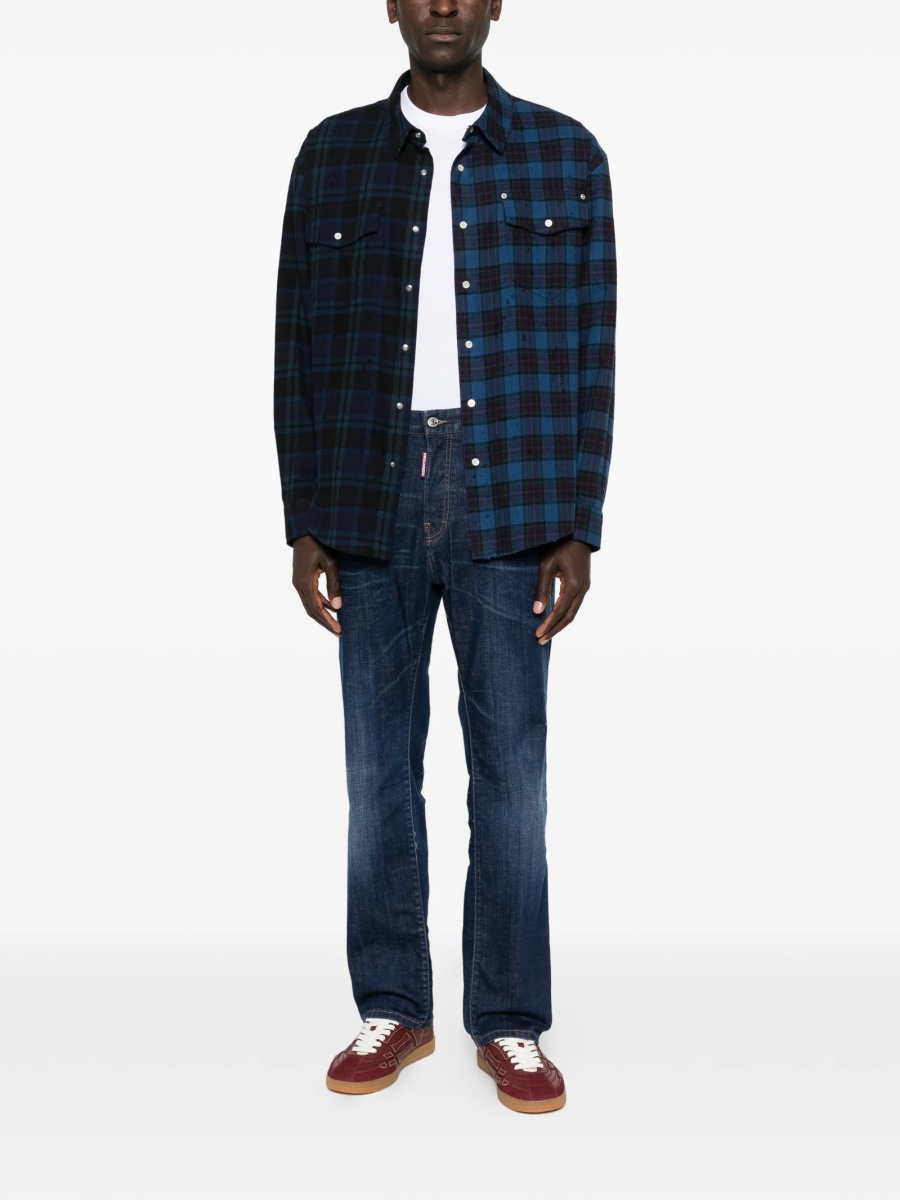 Blugi drepti DSQUARED2 albastri din piele si bumbac - Img 2