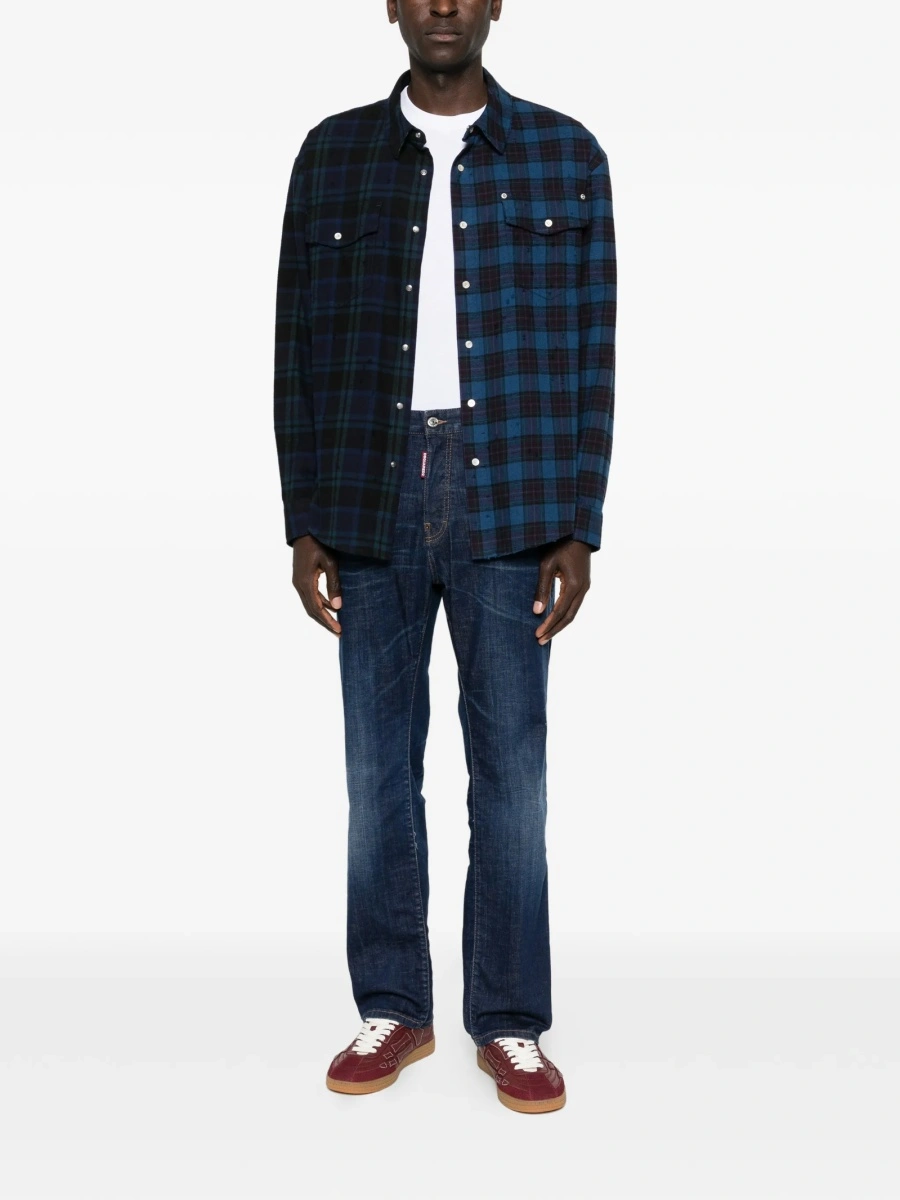 Blugi drepti DSQUARED2 albastri din piele si bumbac - Img 2
