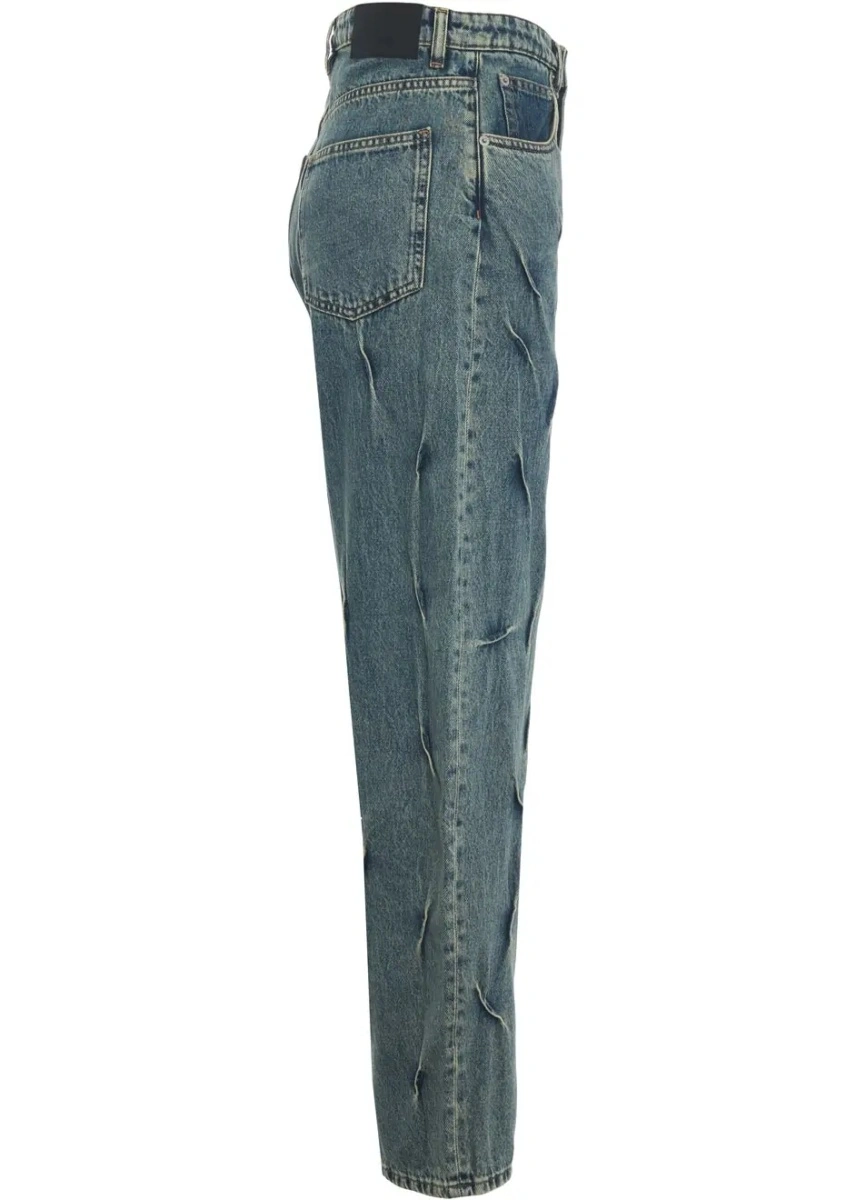 Blugi drepti Erika Cavallini albastri din denim - Img 4