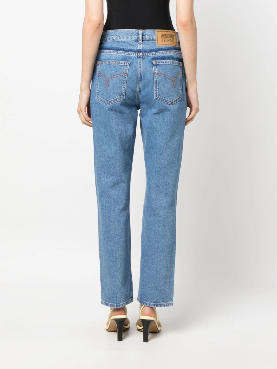 Blugi drepti MOSCHINO JEANS albastri din bumbac - Img 4