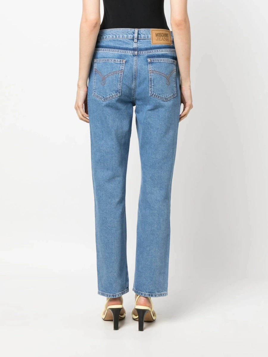 Blugi drepti MOSCHINO JEANS albastri din bumbac - Img 4