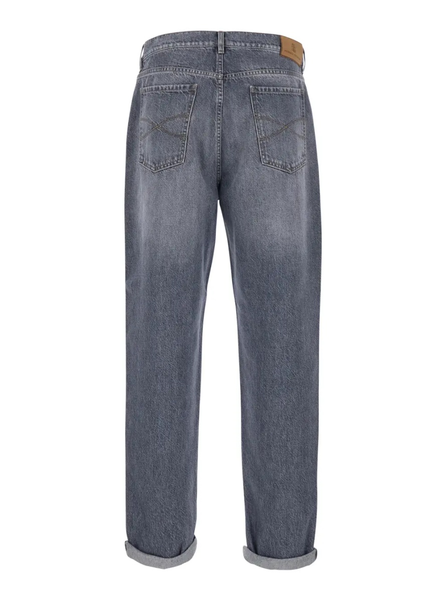 Blugi Grey jeans with cuffs and logo patch on the back in denim for men - Img 2