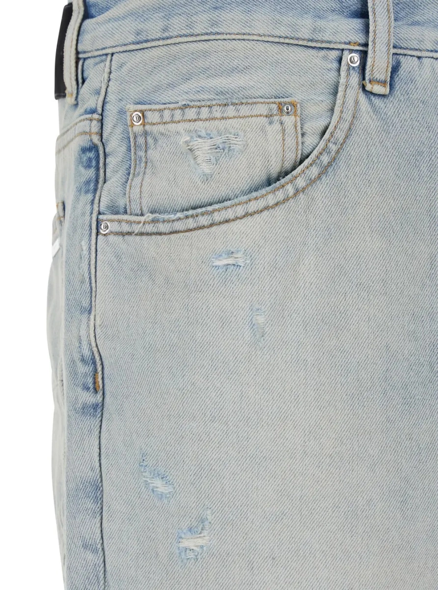 Blugi Men's Light Blue Denim Jeans with Ripped Details and Logo Patch on the Back - Img 3