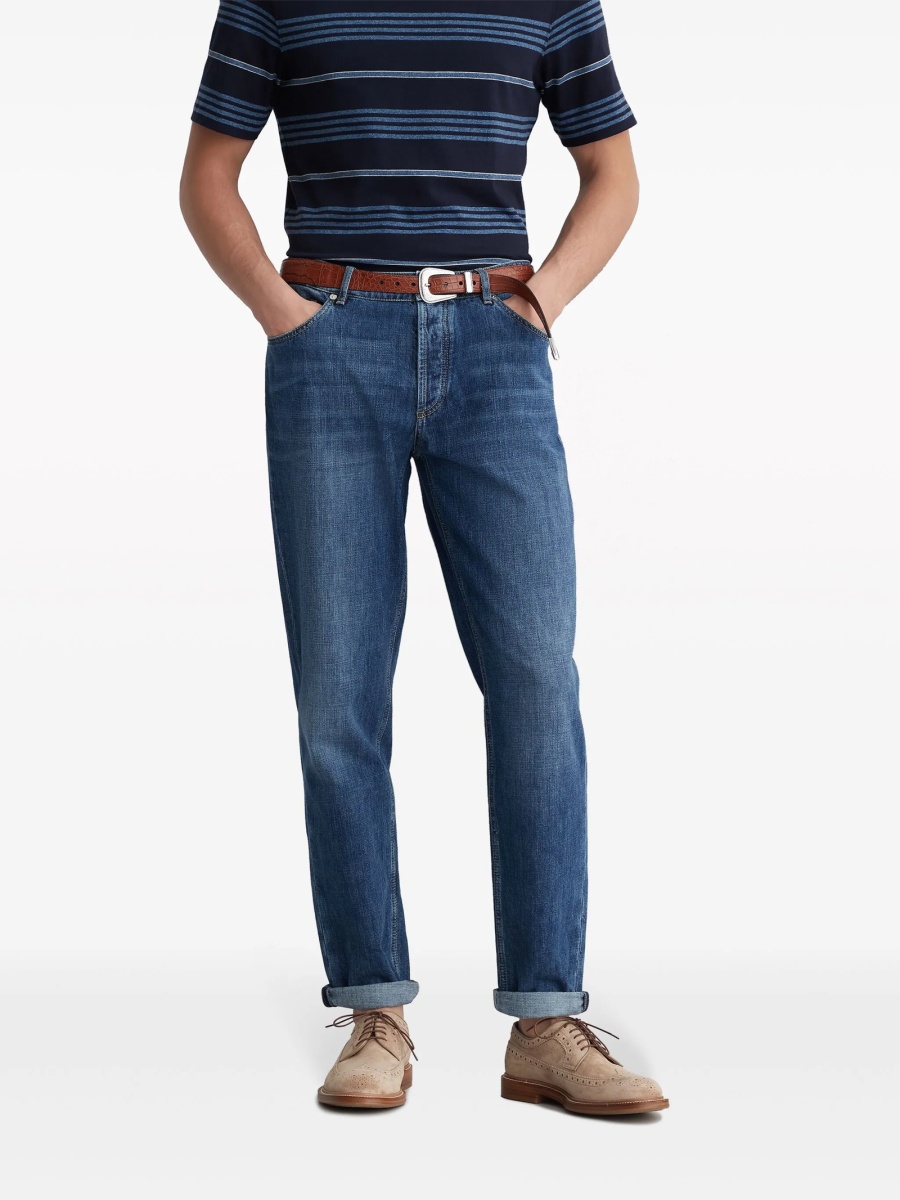 Blugi slim fit Brunello Cucinelli albastri - Img 3