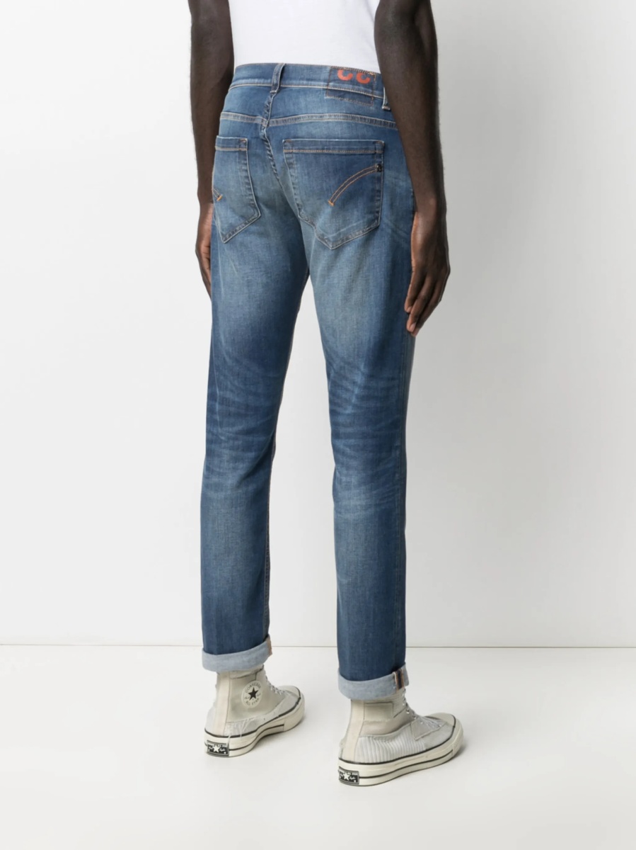 Blugi slim fit Dondup albastri din spandex/elastan si bumbac - Img 4