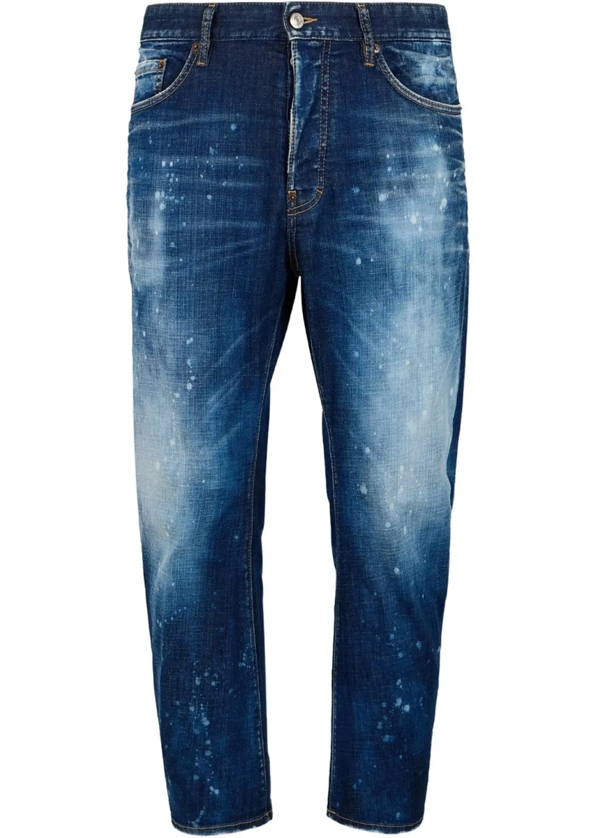 Blugi slim fit DSQUARED2 albastri din denim 'Bro Jean' - Img 7