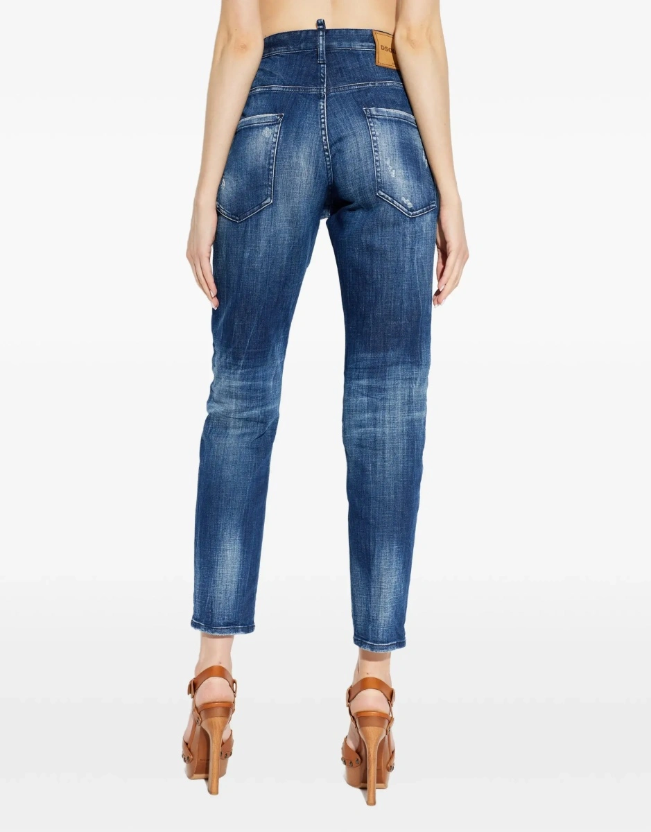 Blugi slim fit DSQUARED2 albastri din denim 'Skater' - Img 7
