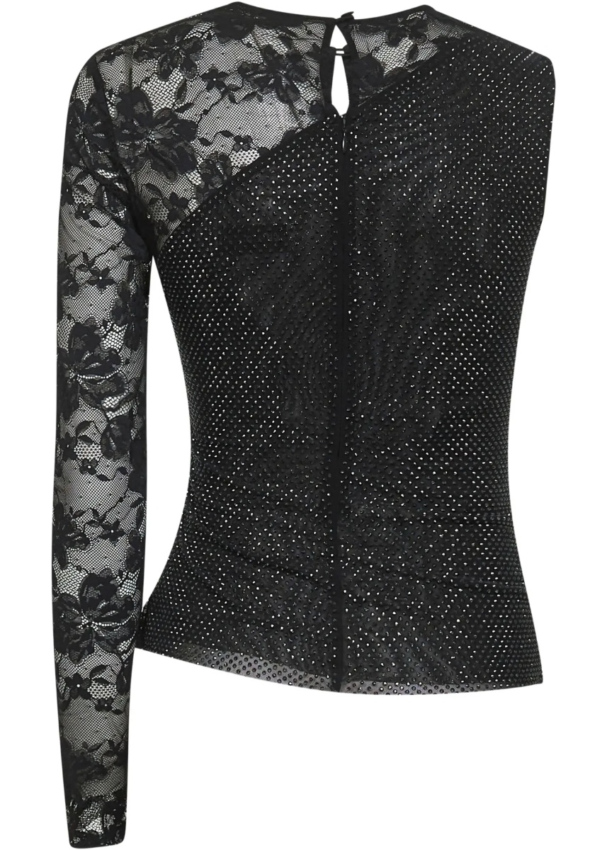 Bluza Top Monospalla Con Strass E Pizzo - Img 3