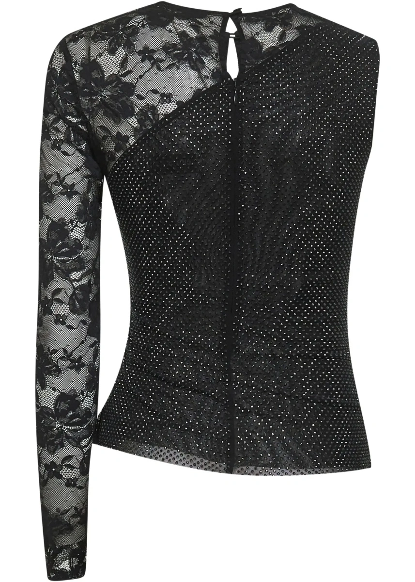 Bluza Top Monospalla Con Strass E Pizzo - Img 3
