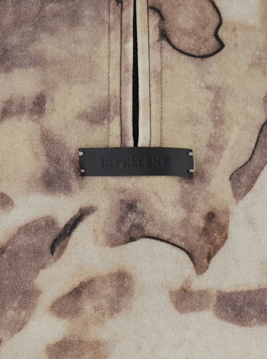 Bluza trening Beige Zip-Up Hoodie with All-Over Print in Cotton for Men - Img 3